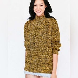 BDG Urban Outfitters Yellow Waffle Knit Mock Neck Sweater, Size XS